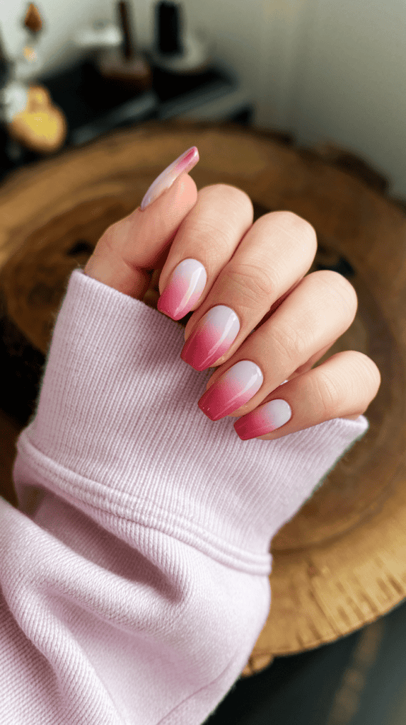 pink gradient acrylic nails