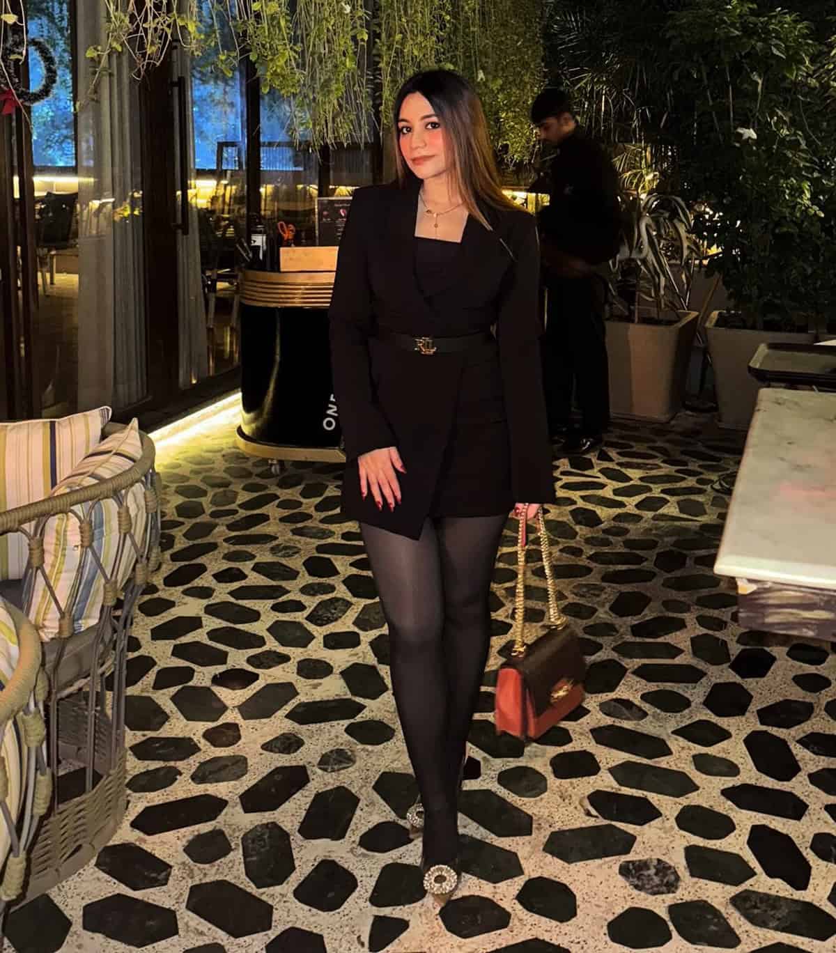 belted black blazer mini dress with tights classy outfits for date night