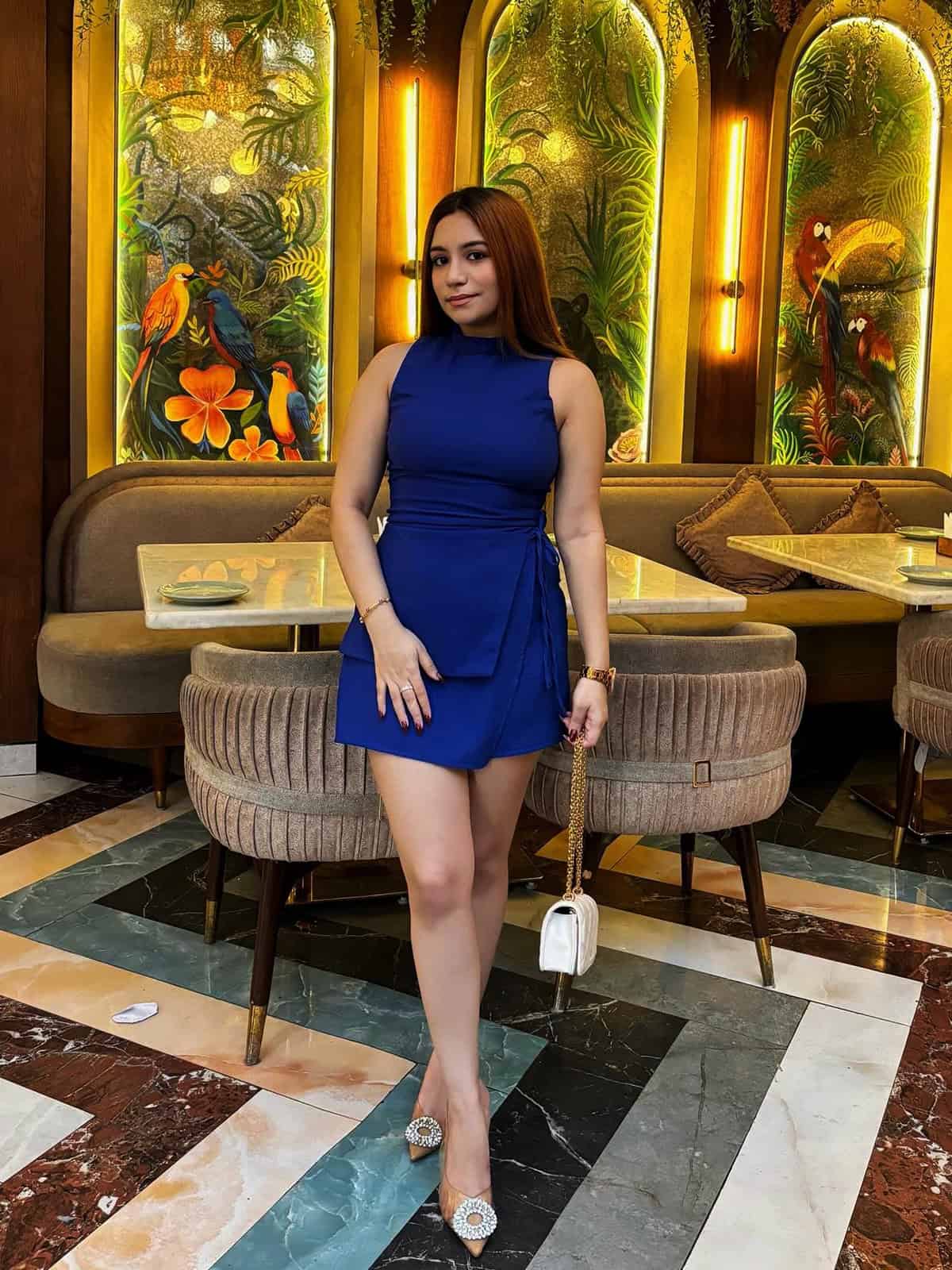 royal blue structured wrap mini dress classy outfits for date night