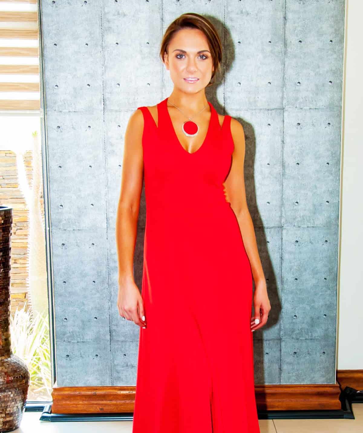 sleeveless red midi dress with V neckline classy outfits for date night