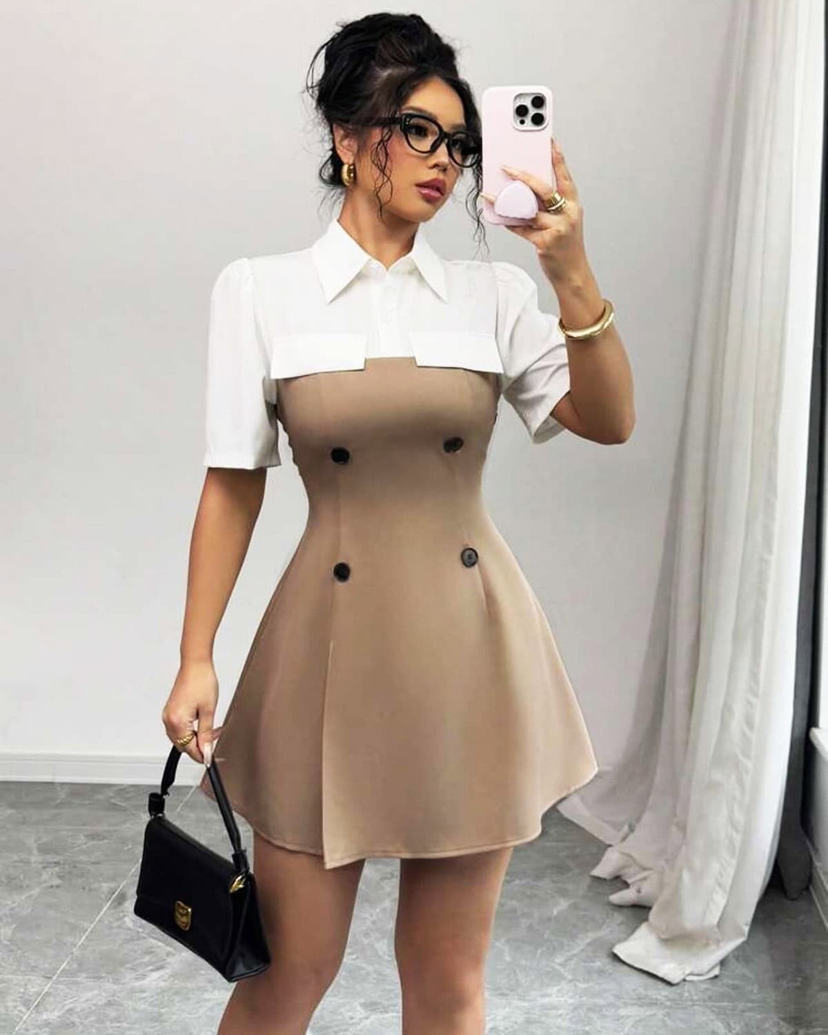 beige and white A-line mini dress classy outfits for date night