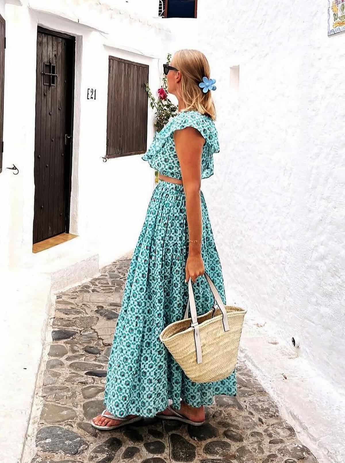 cute outfits summer for women over 30 featuring a printed summer dress style