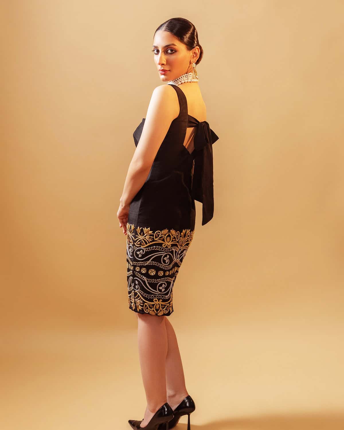 black embroidered cocktail dress outfit example for women