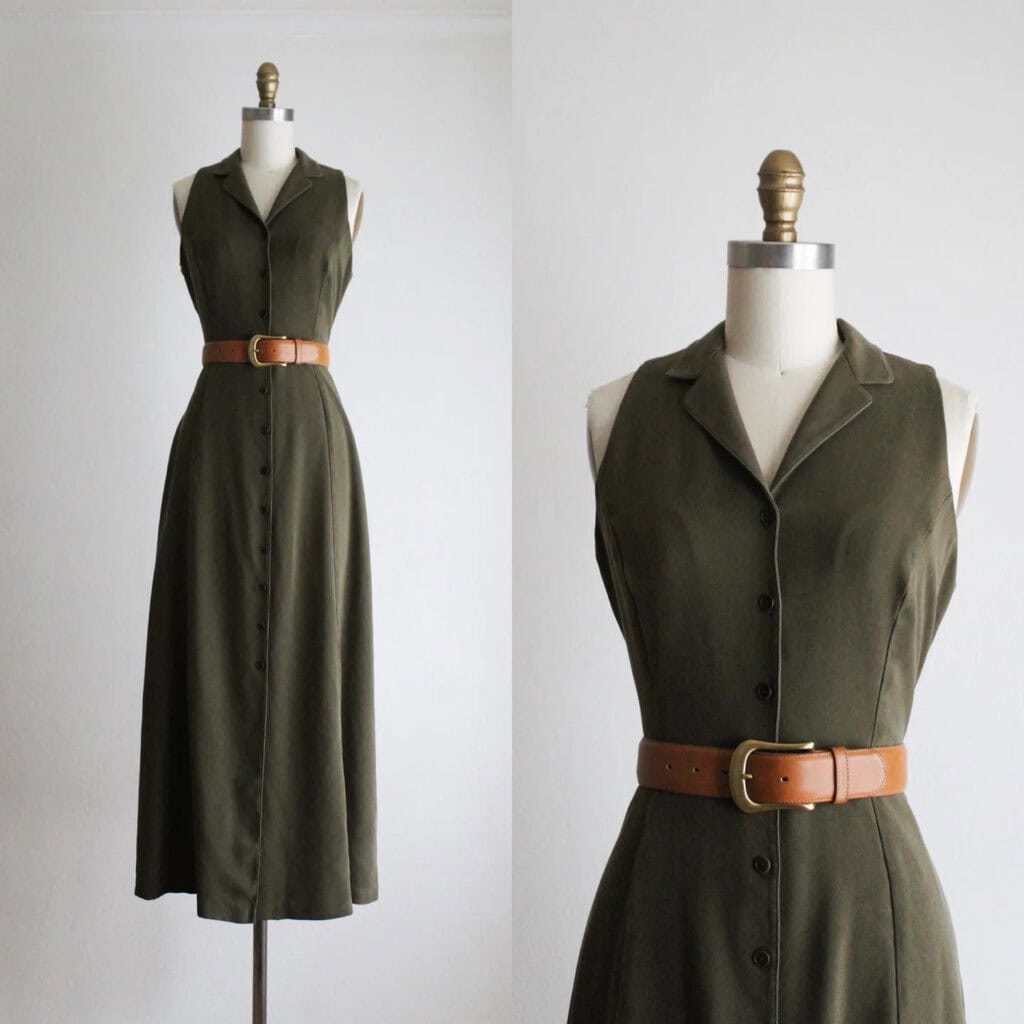 belted sleeveless summer dress displayed on mannequin 