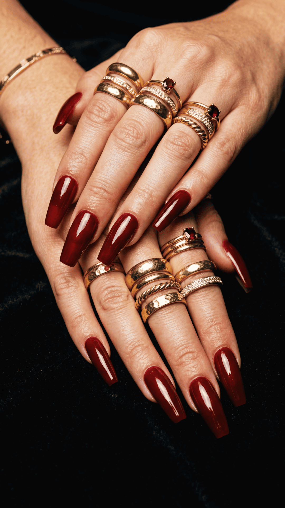 crimson red coffin shape red baddie nails