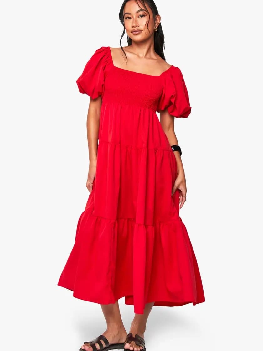 cottagecore dress red smock dress