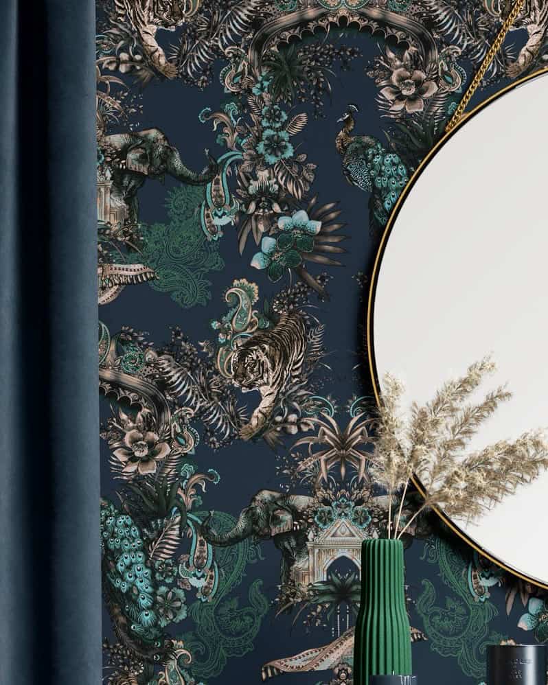 whimsical dark blue wallpaper