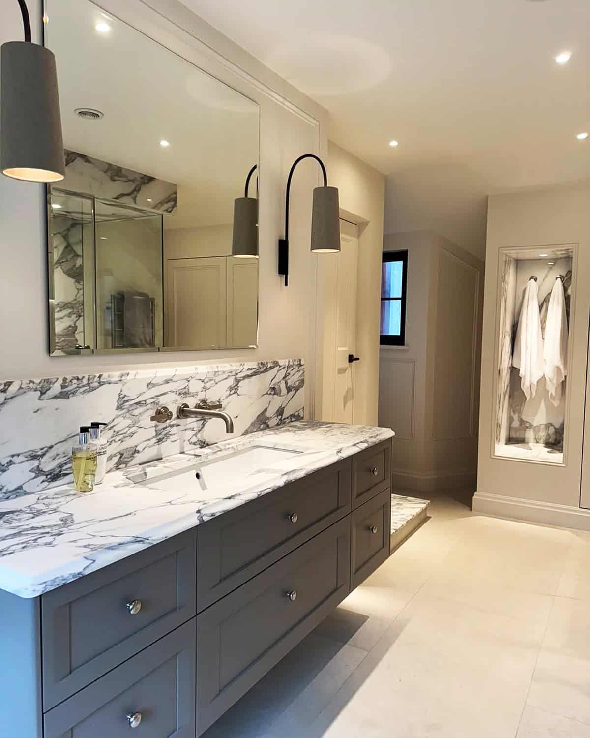 slab style marble backsplash vanity bathroom tile ideas