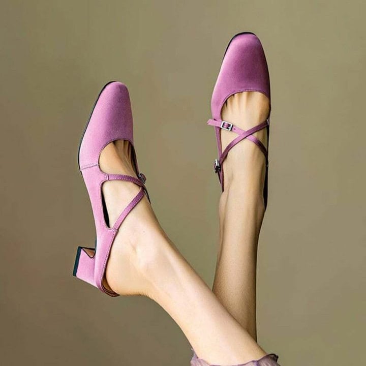 pink block heeled mules