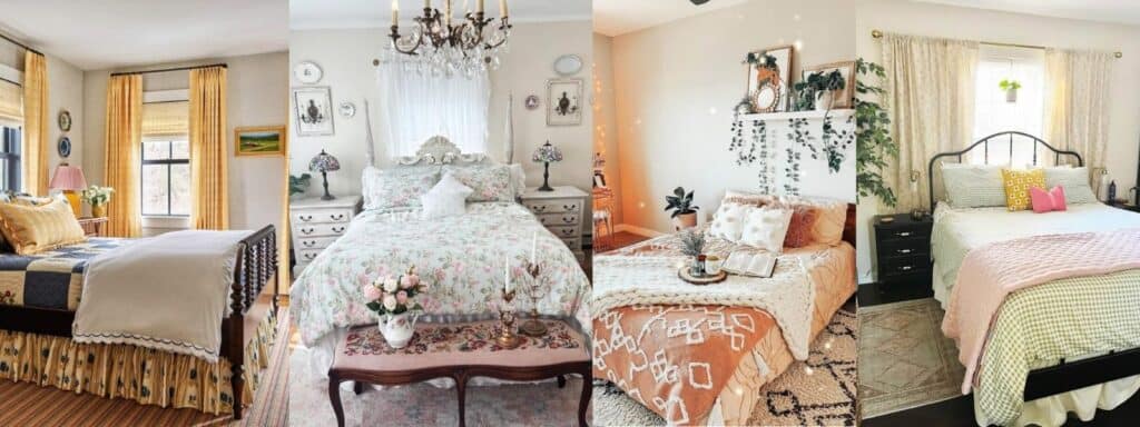 collage of cottagecore bedroom ideas