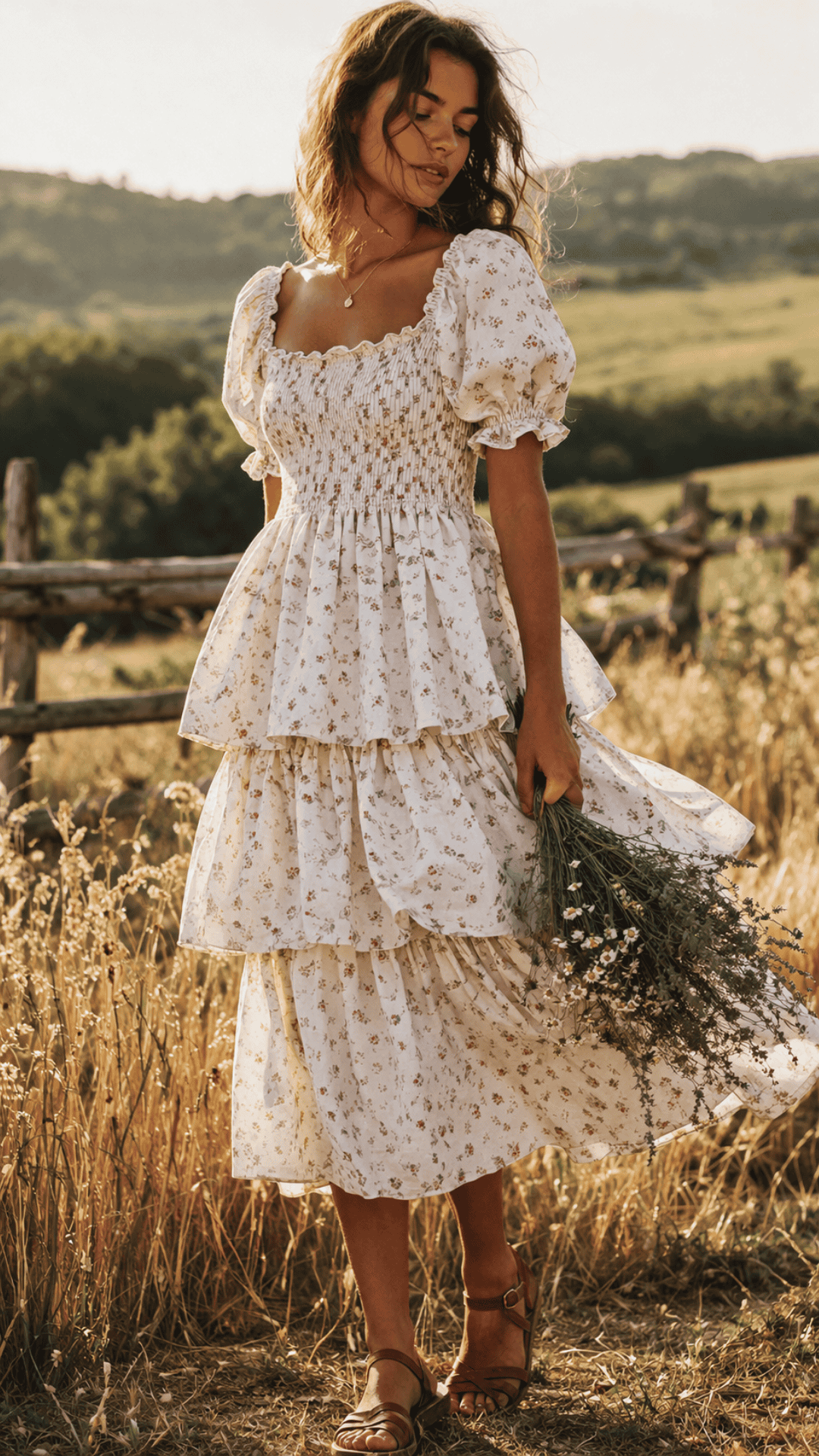 tiered ruffle cottagecore dress