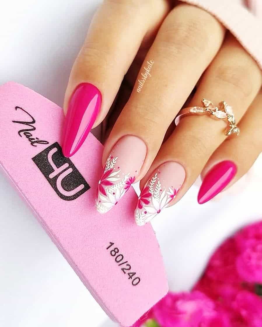 neon pink nails, nail art