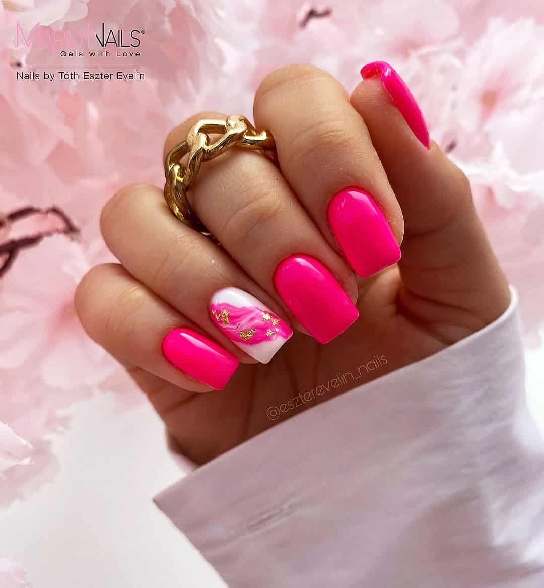 neon pink nails, nail art