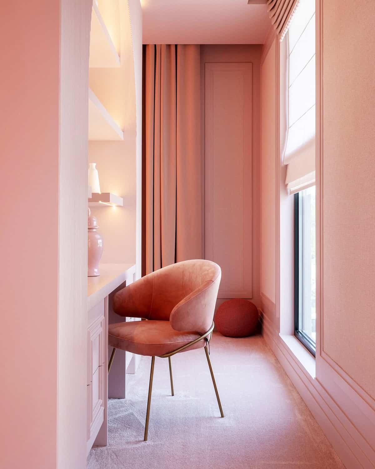 tonal blush pink dressing nook pink wallpaper ideas home decor