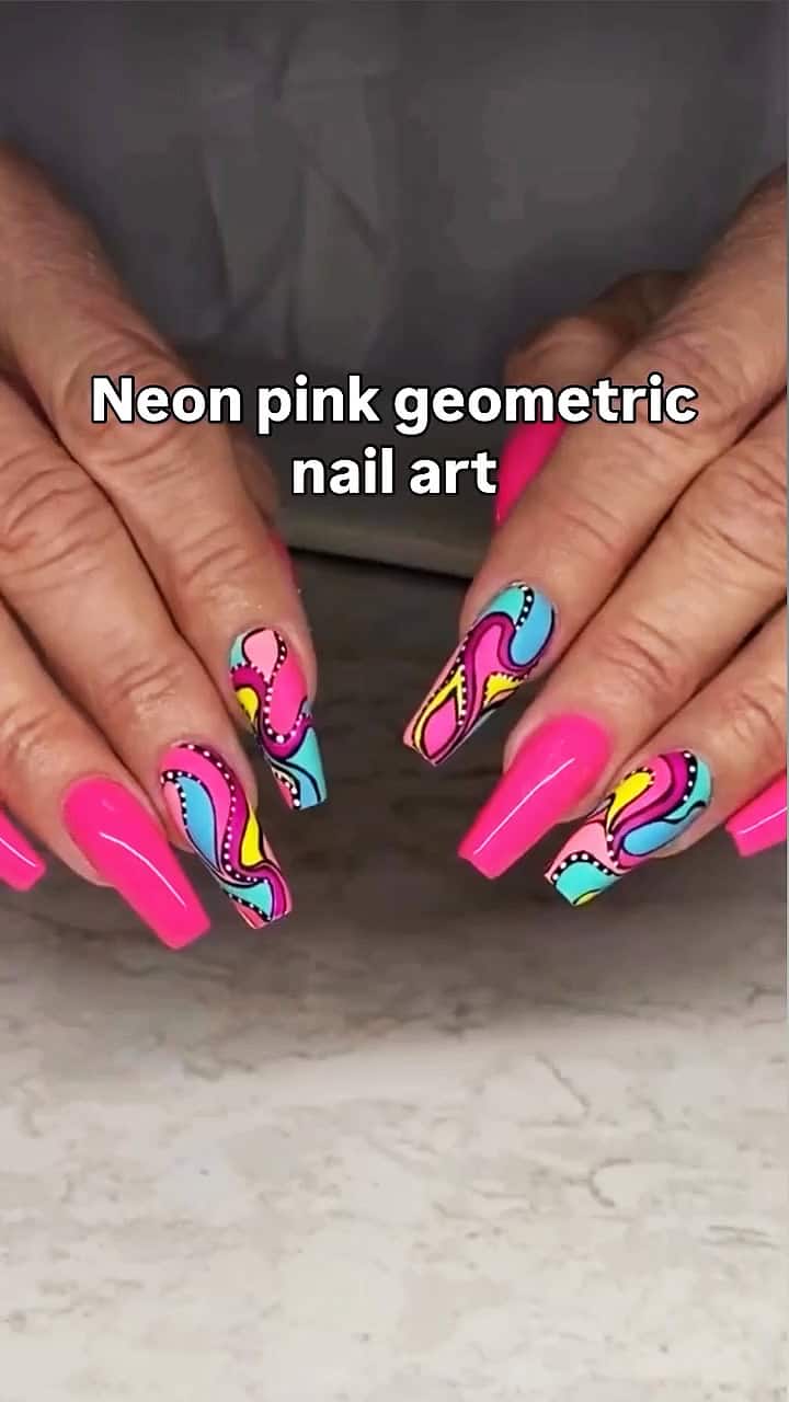 neon pink nails, nail art