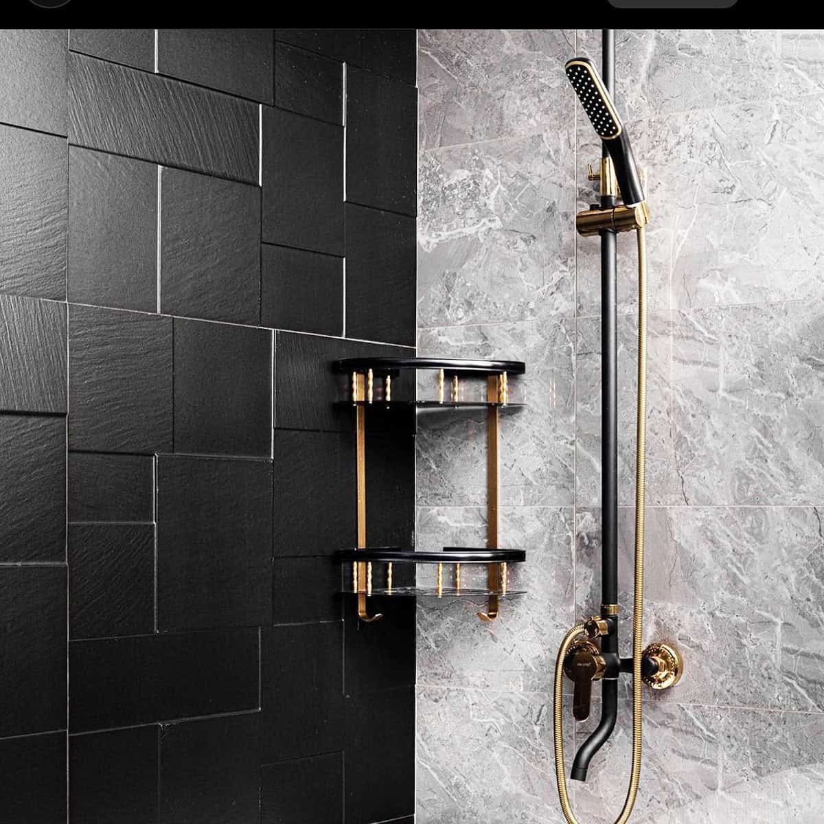 black and gray bathroom with gold fixtures black bathroom ideas