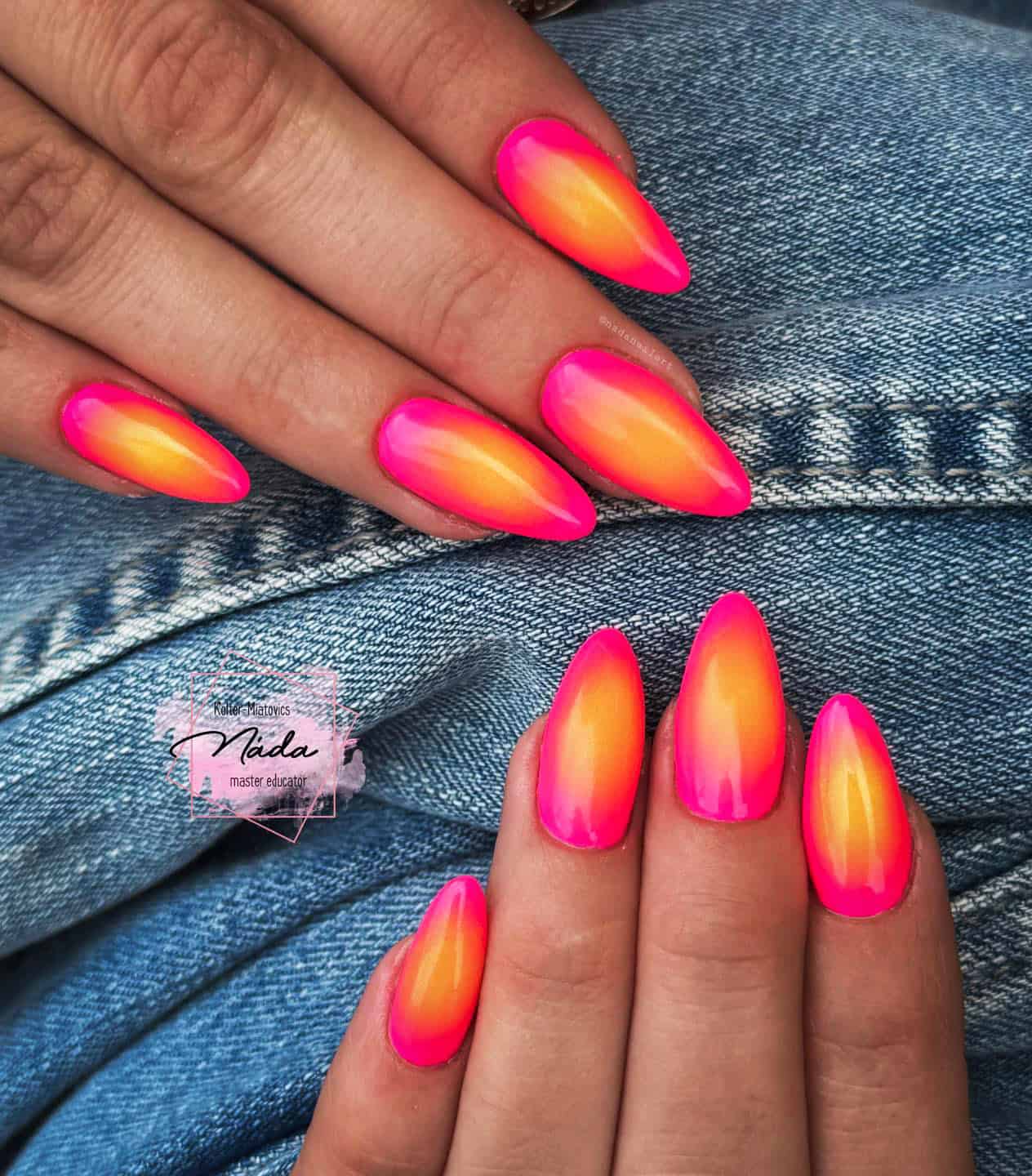 ombre neon pink nails