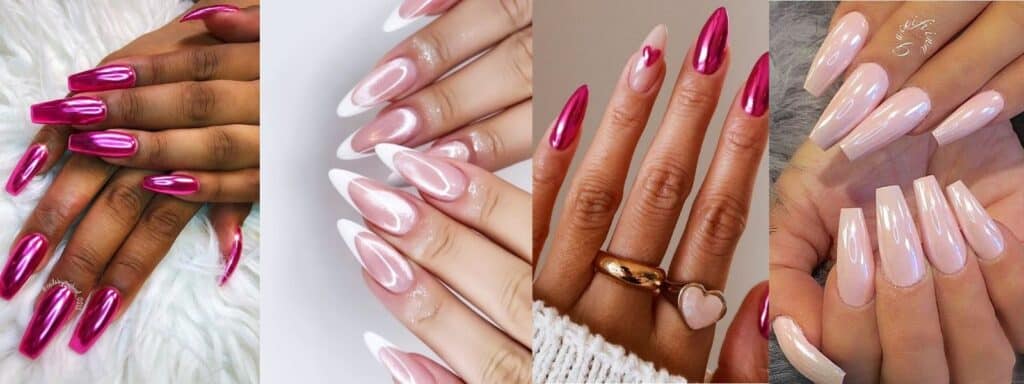 pink chrome nails collage 