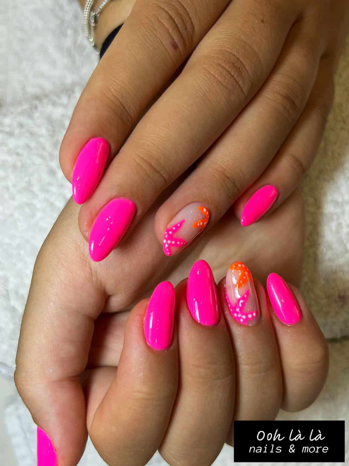 neon pink nails, nail art
