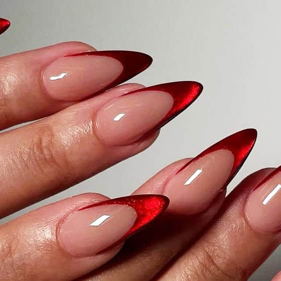 french tip red chrome nails