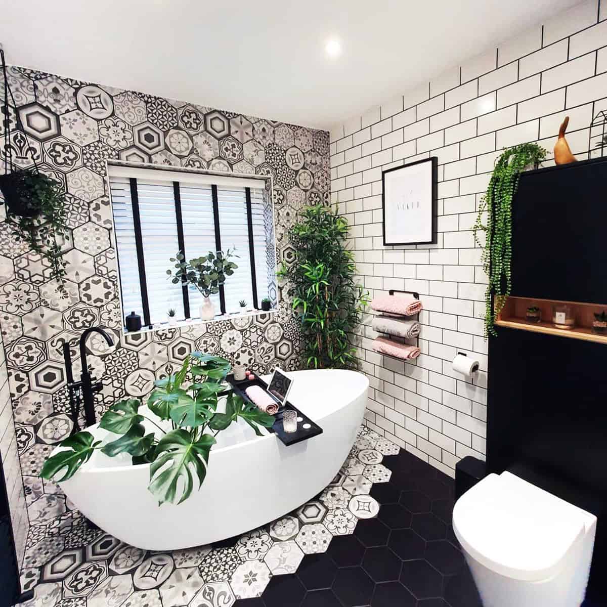 patterned hexagon encaustic tile bathroom tile ideas