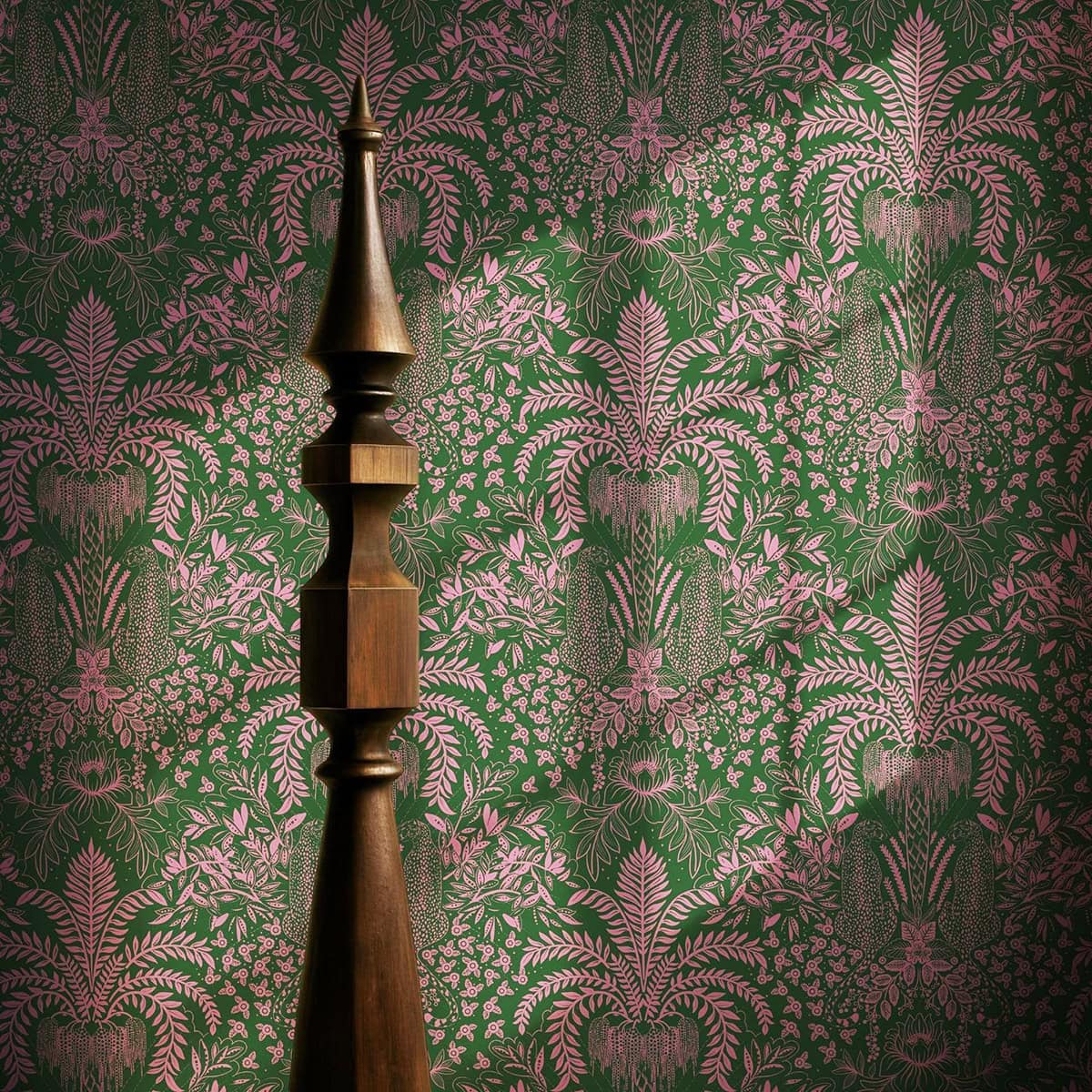 dark green wallpaper with pink botanical damask pattern pink wallpaper ideas home decor