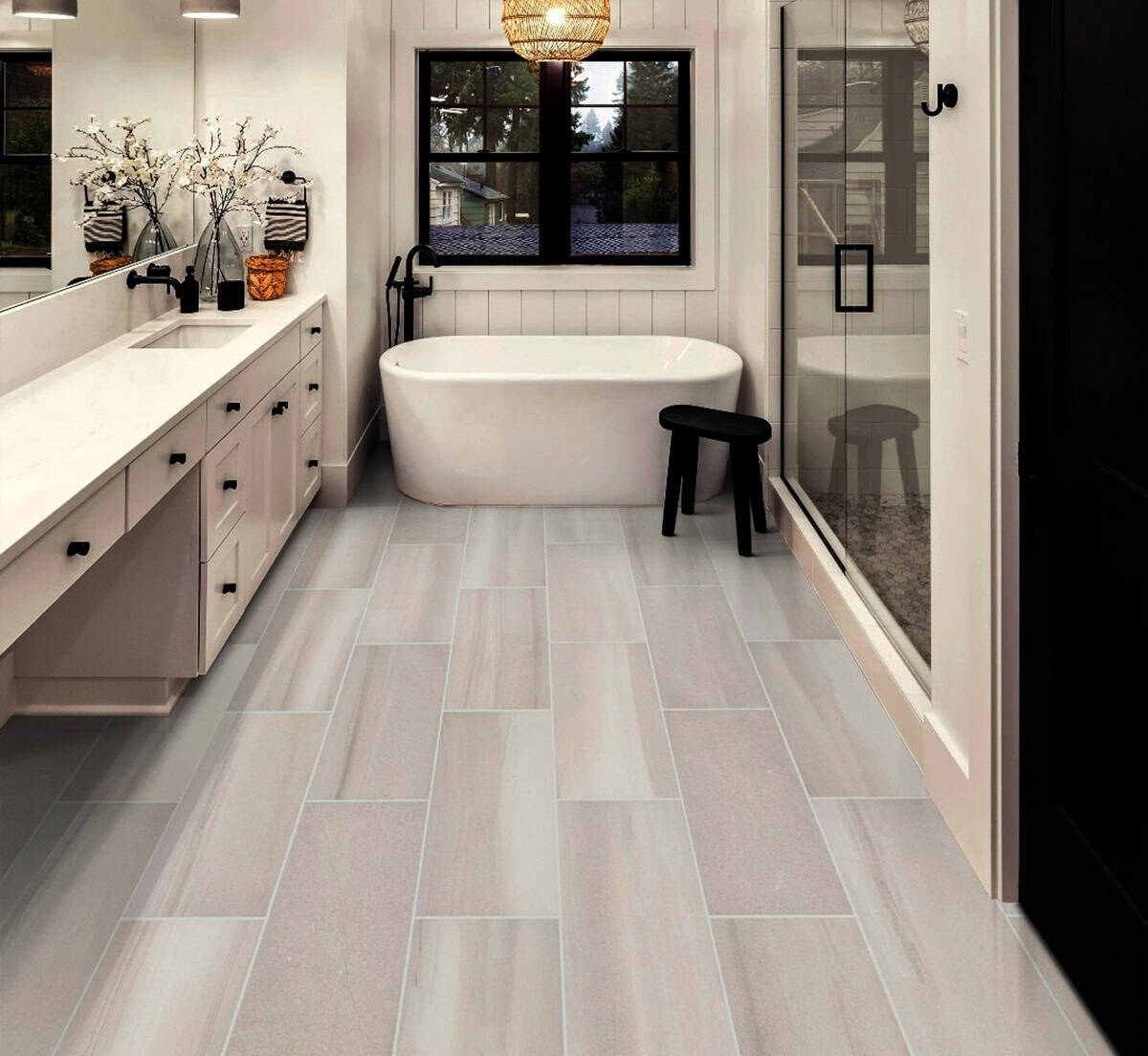 large format wood look tile bathroom floor ideas