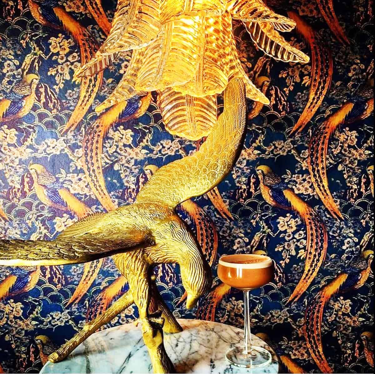 rich navy wallpaper with birds and gold  dark blue wallpaper ideas home decor