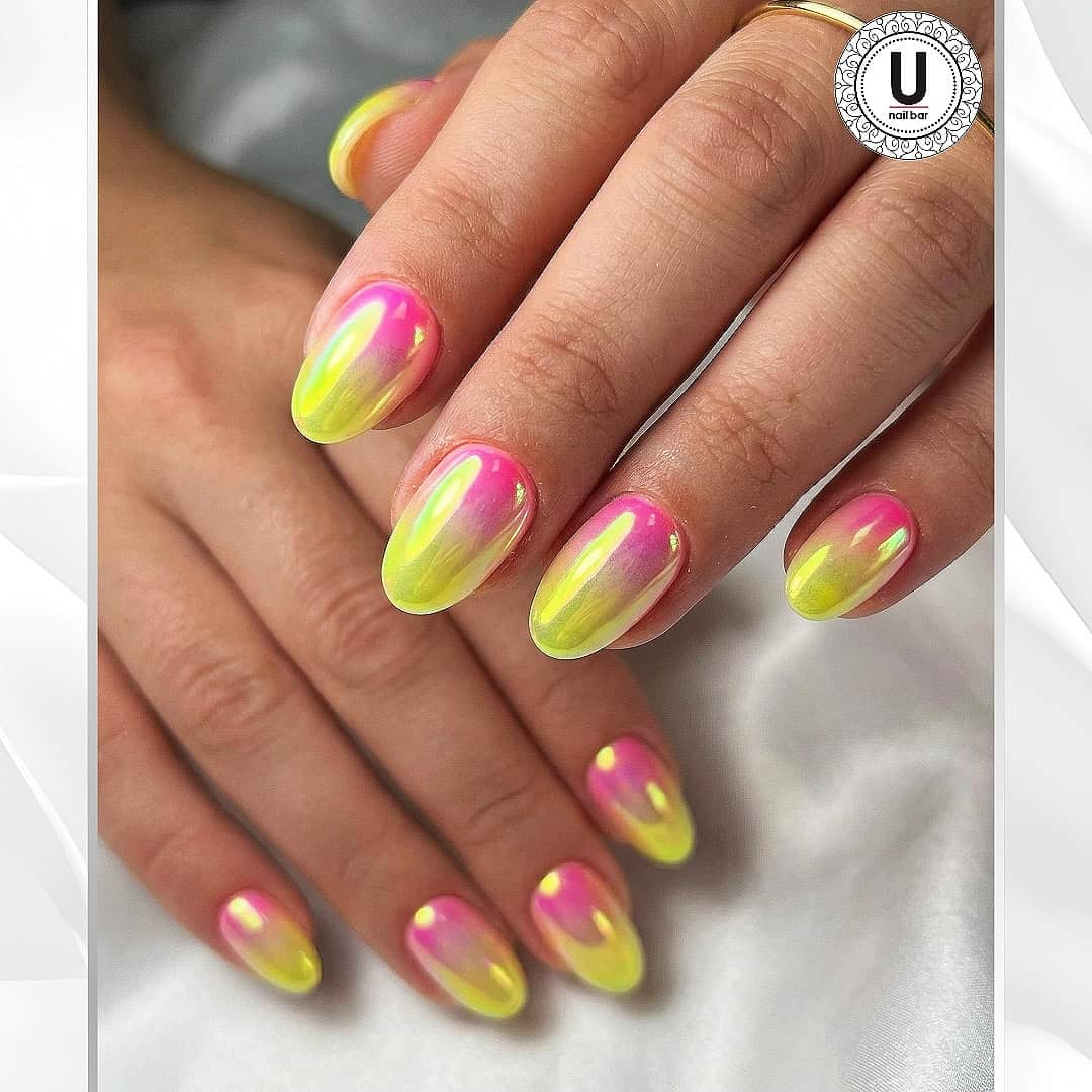 ombre neon pink nails