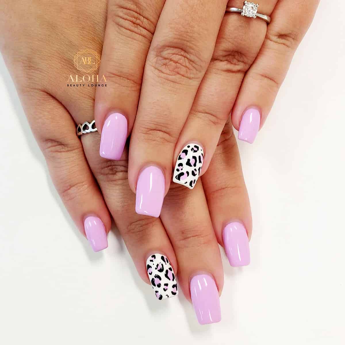 lilac white leopard pink leopard print nails