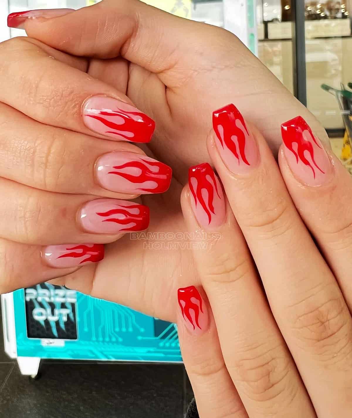 square red flame tip nails