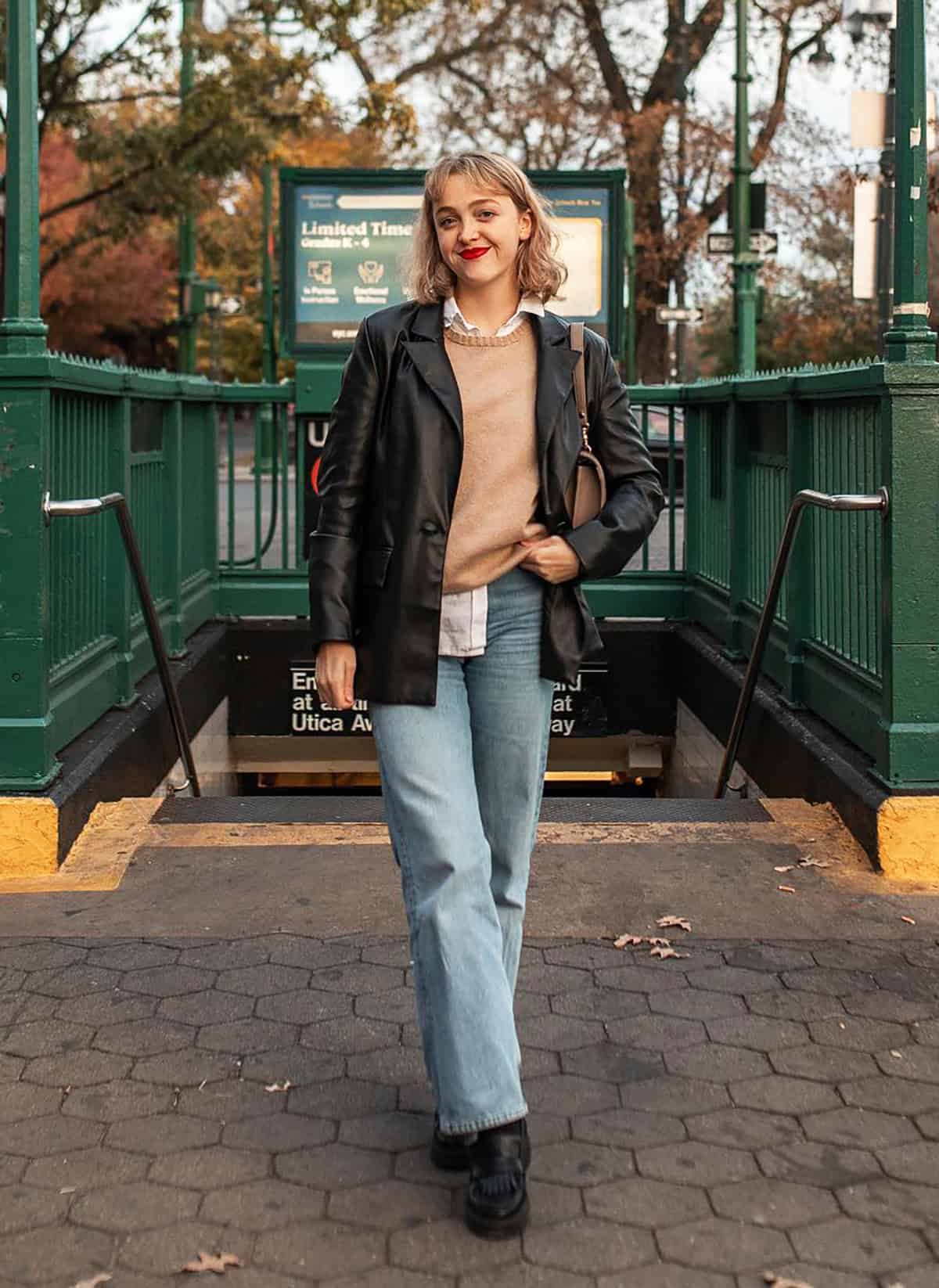 camel sweater black blazer denim jeans and sweaters for fall