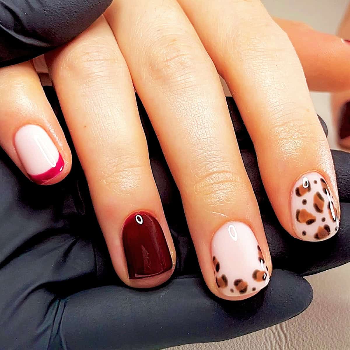burgundy blush leopard spot nails fall leopard print nails