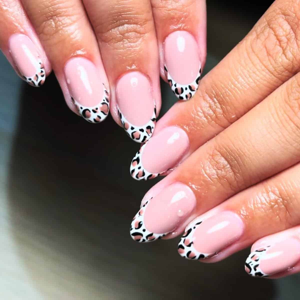 pink bold leopard French tips fall leopard print nails