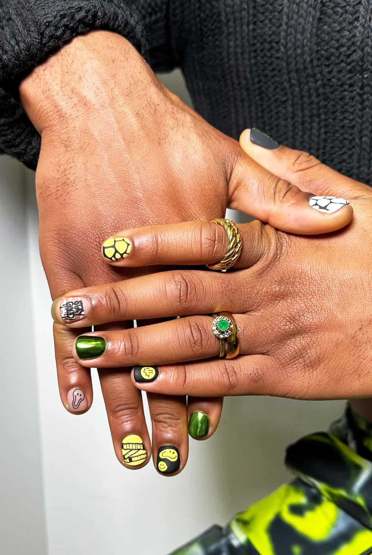 green black mixed men's nails