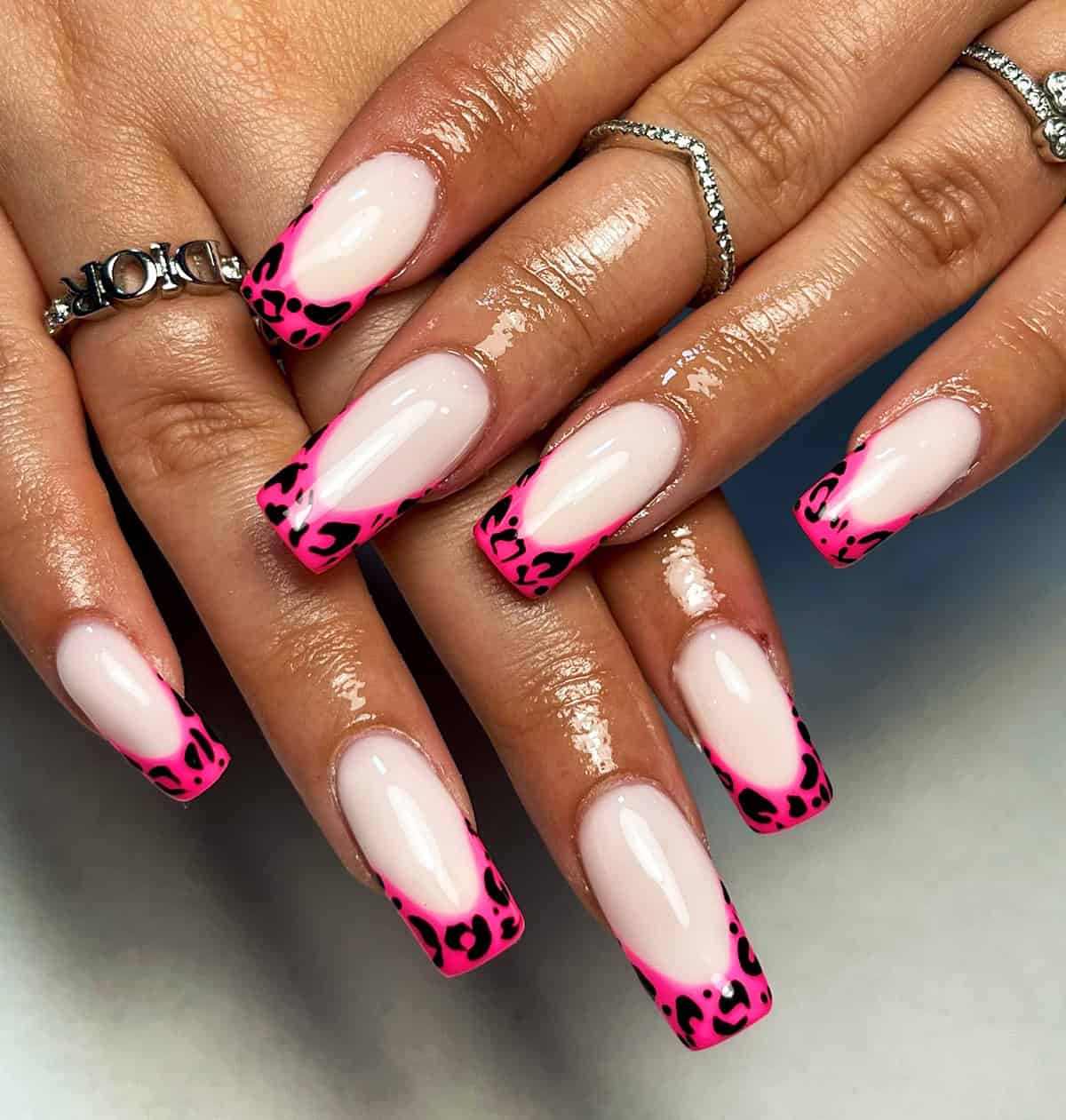 bold leopard French pink leopard print nails