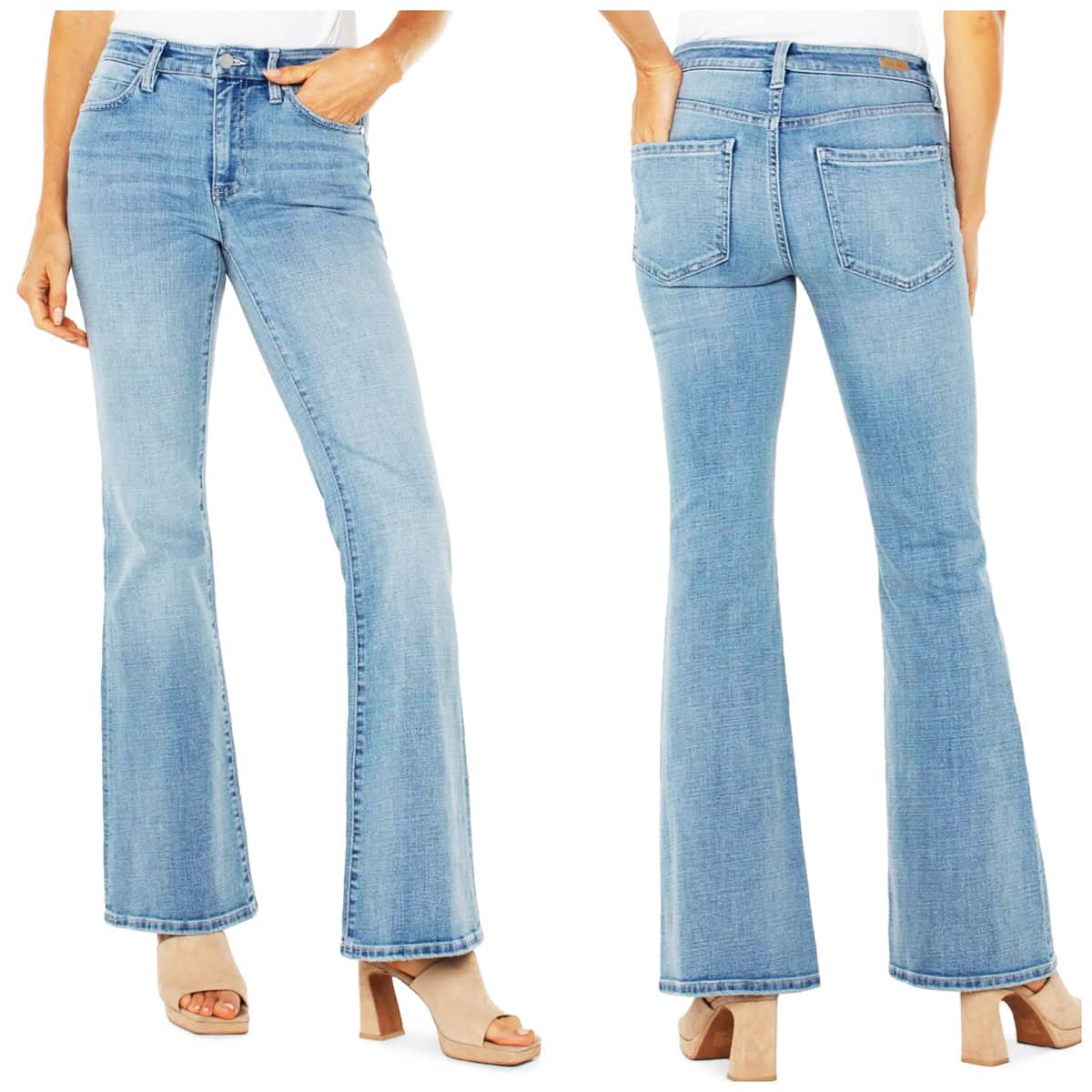 white top light wash flare jeans looks for summer