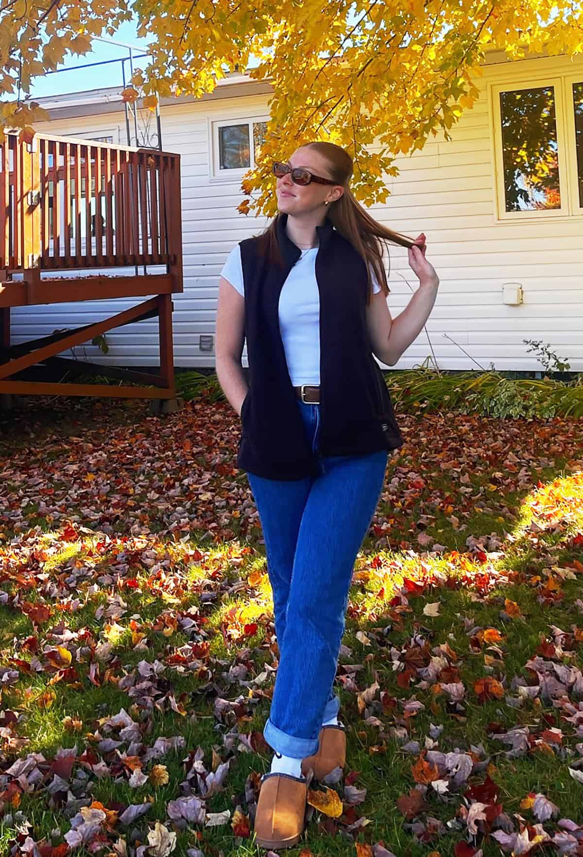 black fleece vest straight jeans jeans and sweaters for fall