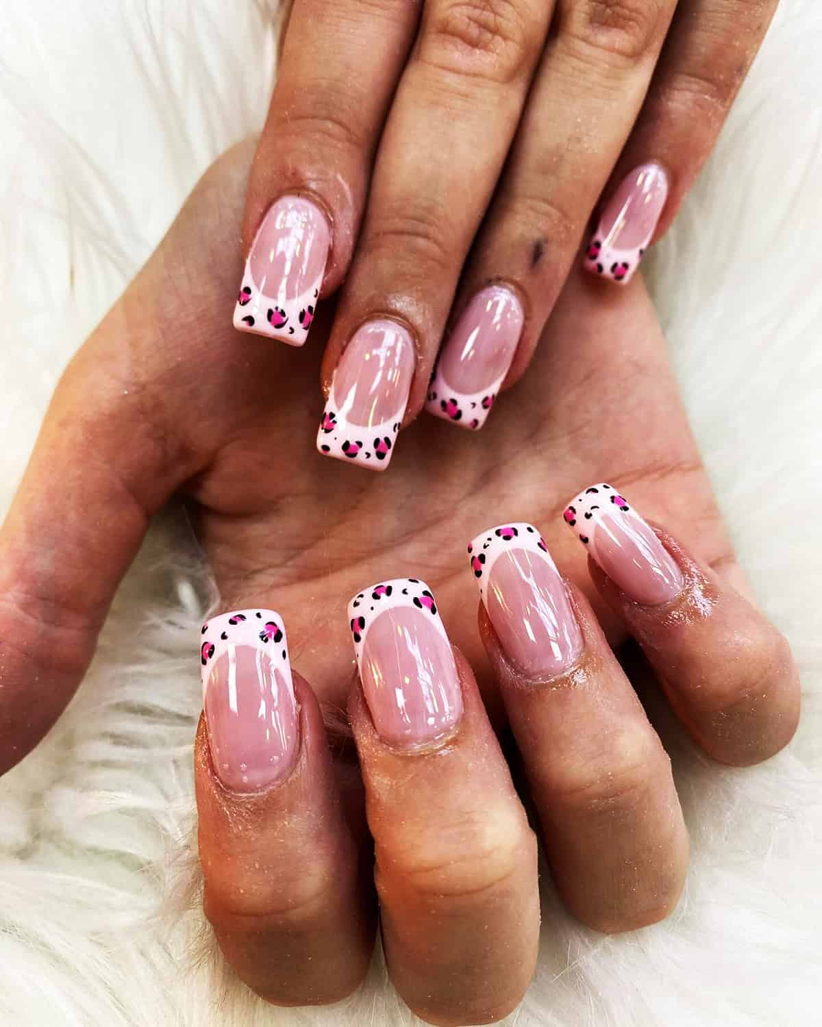 leopard French tip pink leopard print nails