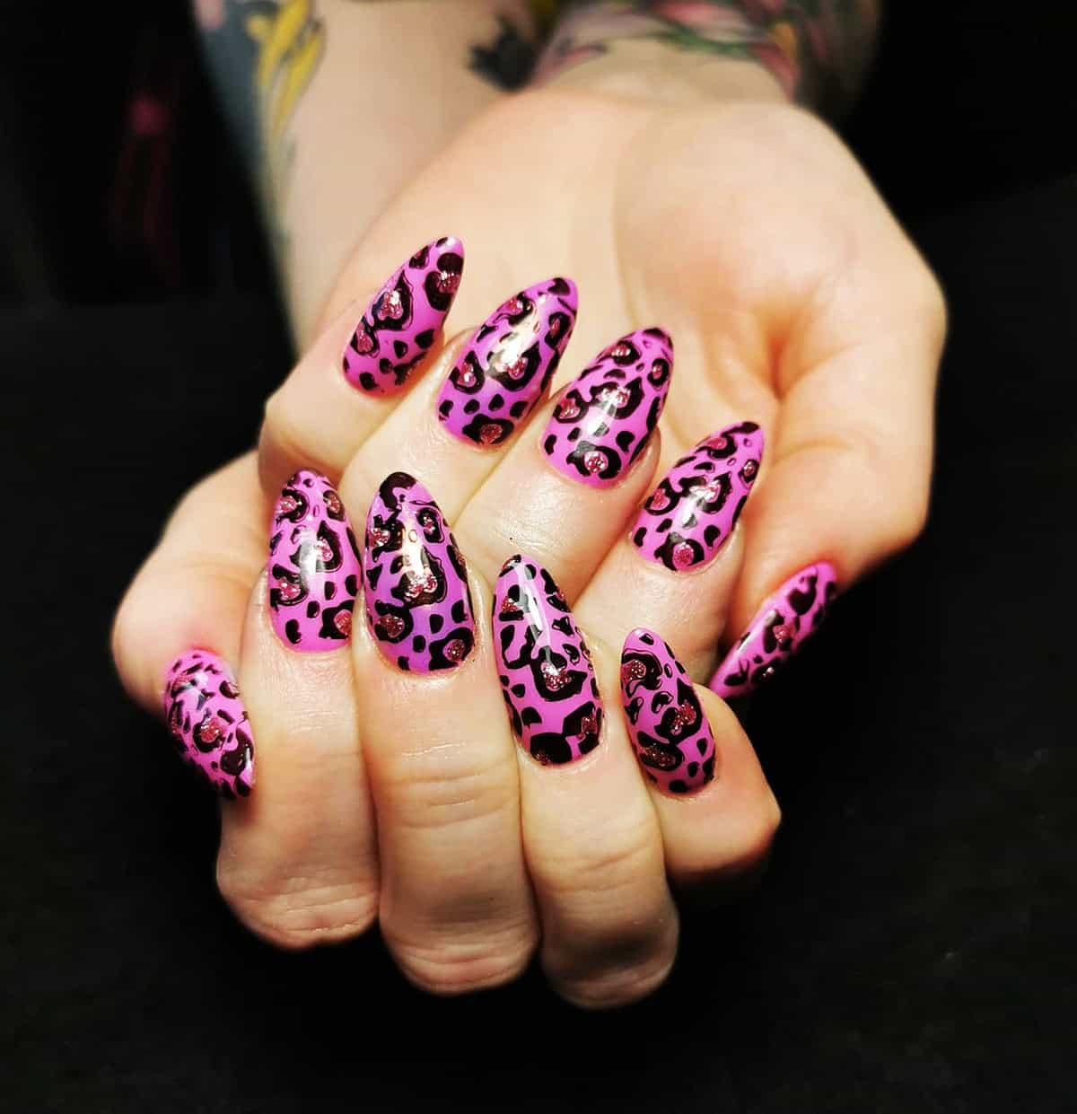 purple glitter leopard pink leopard print nails