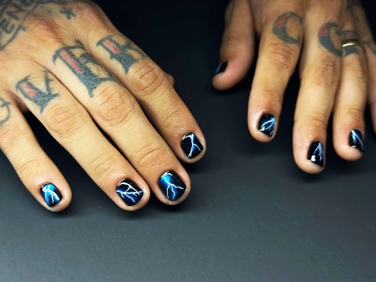 blue lightning black men's nails