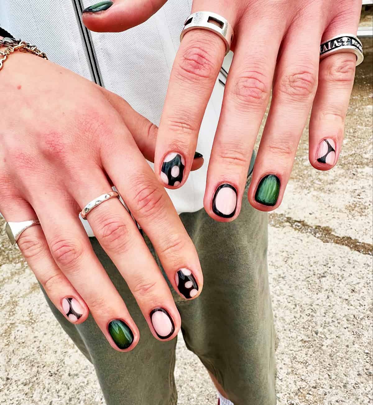 green nude graphic men's nails
