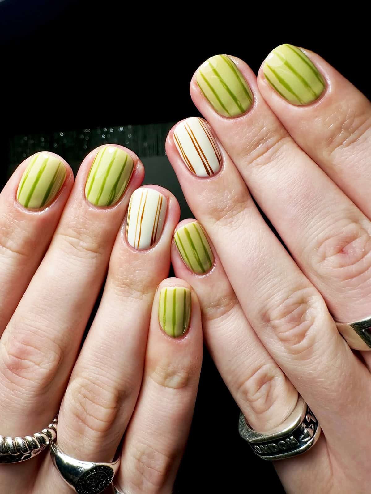 olive stripe minimal men's nails