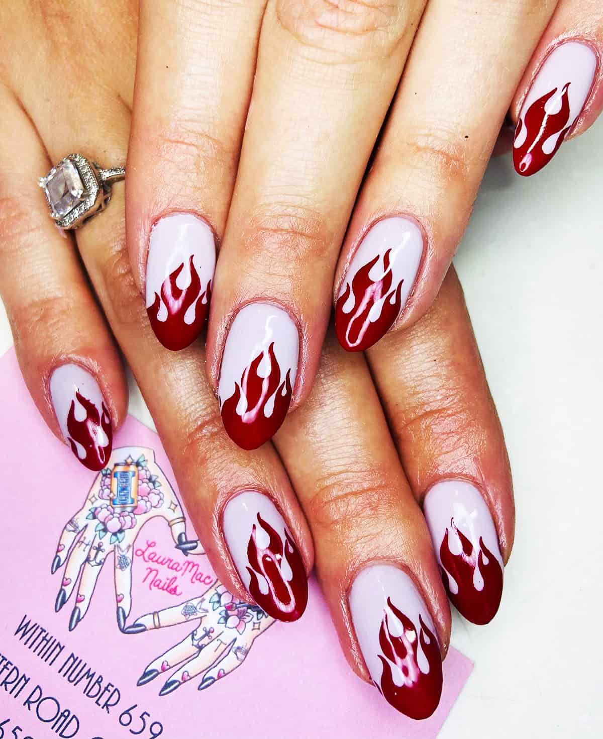 lavender burgundy flame tip nails