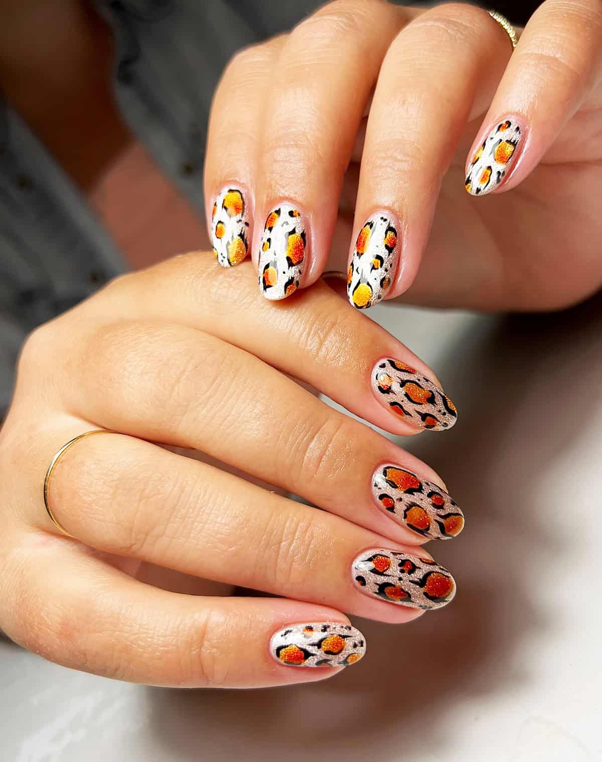 glitter orange full leopard nails fall leopard print nails