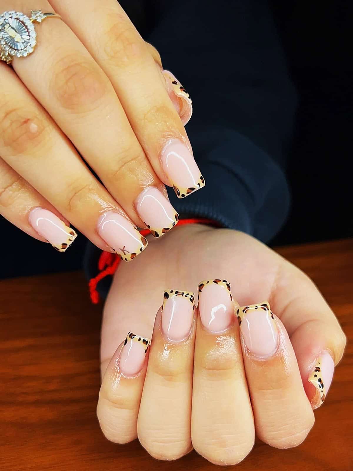 pink square narrow cheetah tips cheetah print nails