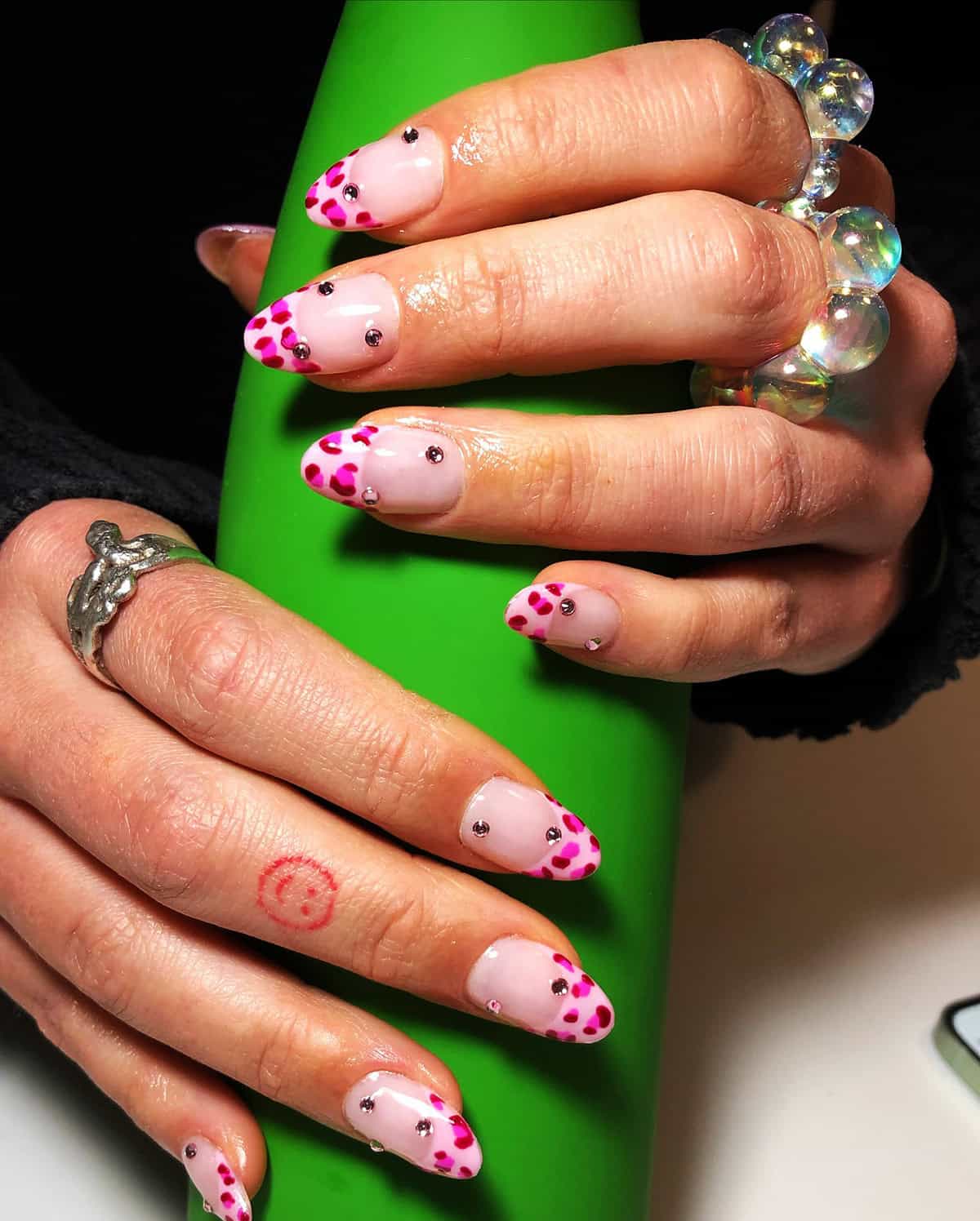  minimal leopard tip pink leopard print nails
