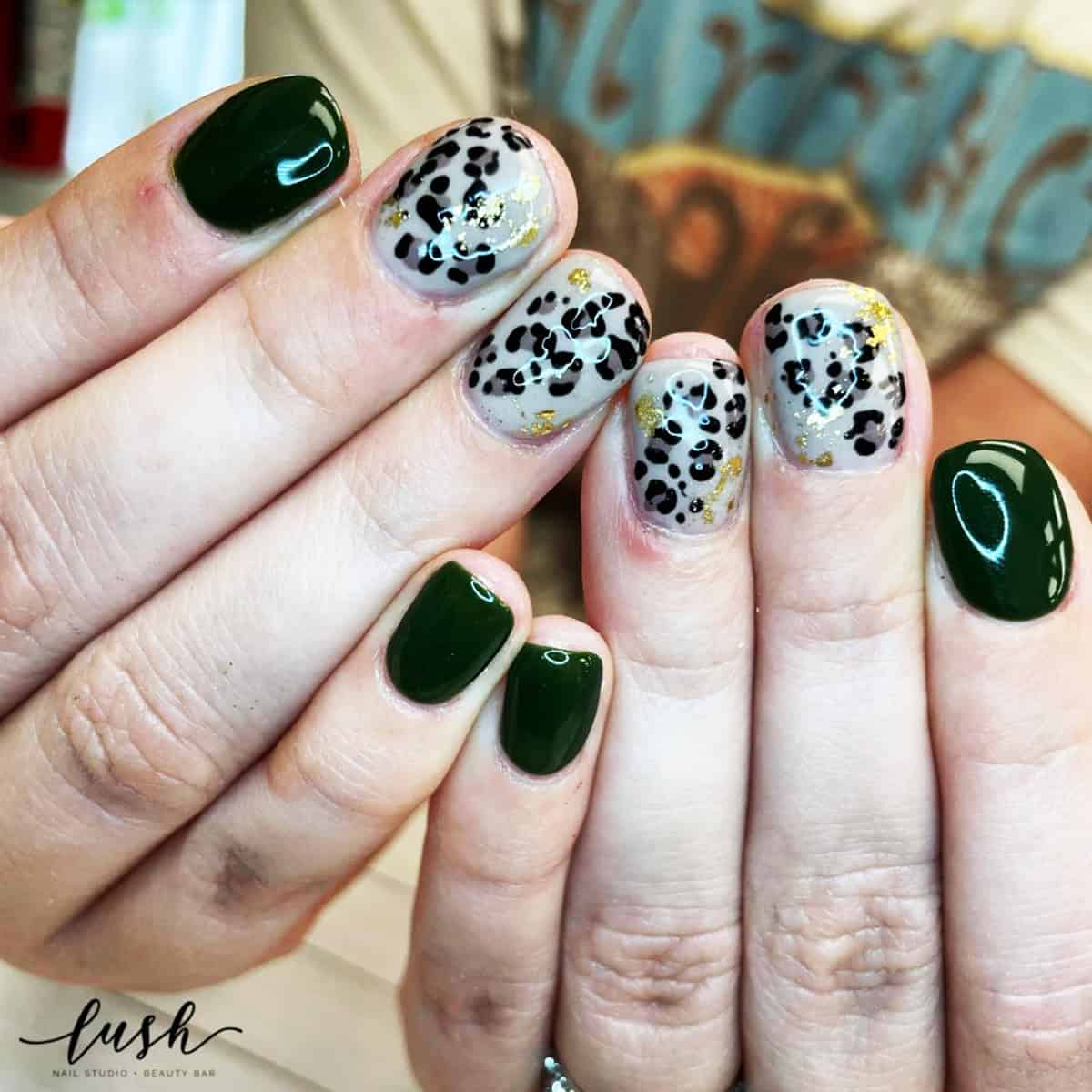 forest green gold leopard nails fall leopard print nails