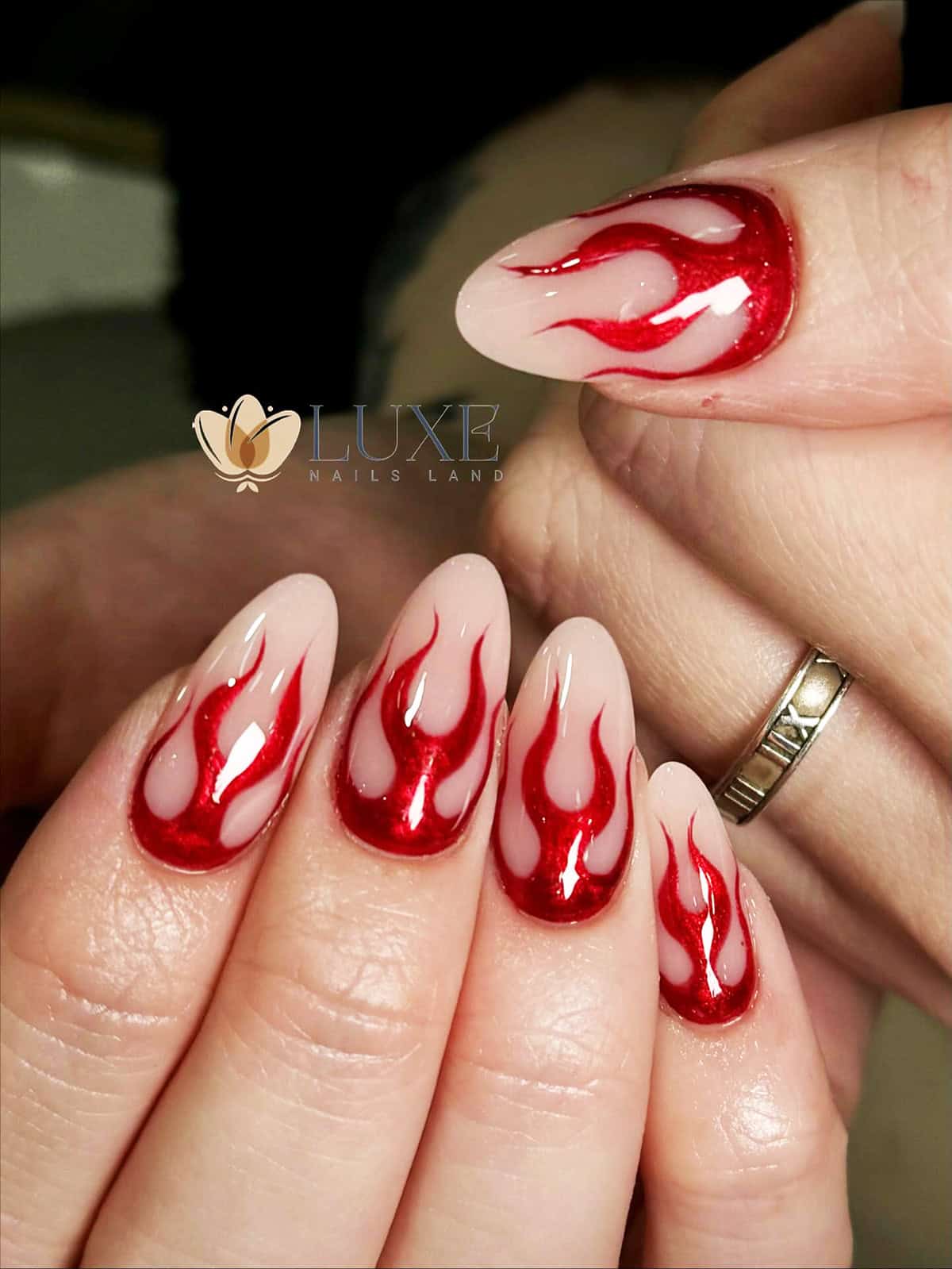 glitter red flame tip nails