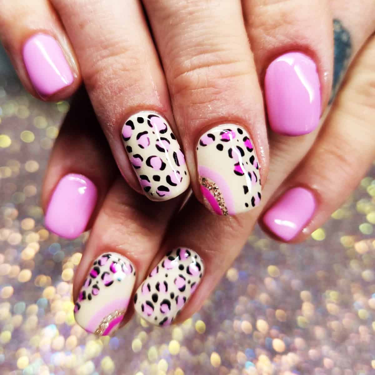 pink glitter leopard pink leopard print nails